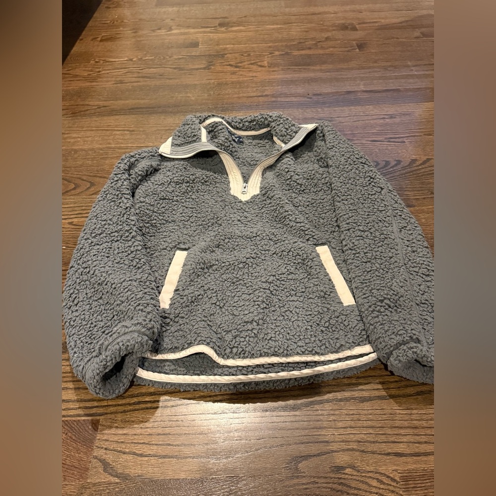 Abercrombie & Fitch Gray Sweatshirt Cozy Sherpa  Quarter-Zip